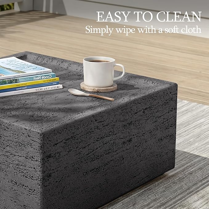 UPHA 28" Square Outdoor Coffee Table, Modern Hollow Concrete Patio Table, Small Minimalist Low Accent Table for Living Room, Balcony, Deck, Backyard, Dark Gray