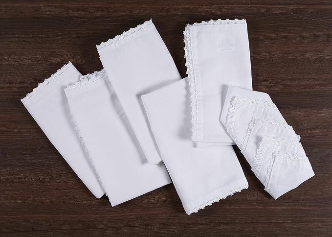 Cotton Cloth Napkins Set of 12 Lace - Decorative Soft Washable Reusable Dinner Napkins for Dining Table Decor & Everyday Use - 18x18 Inch - White