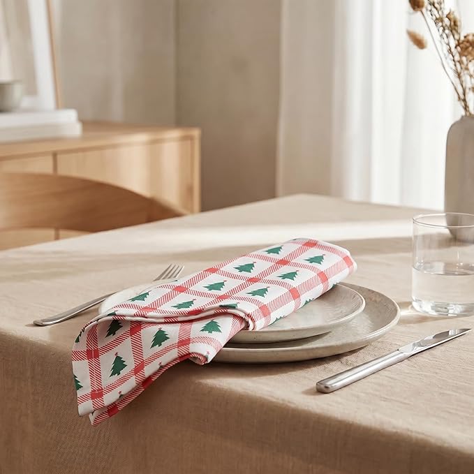 Urban Villa Cloth Napkins 100% Cotton Highly Absorbent Washable Reusable Premium Dinner Napkins Ideal for Gifts for Mothers Day Hotel Farmhouse Parties - Christmas Tree Print (20" x 20", Set of 12)