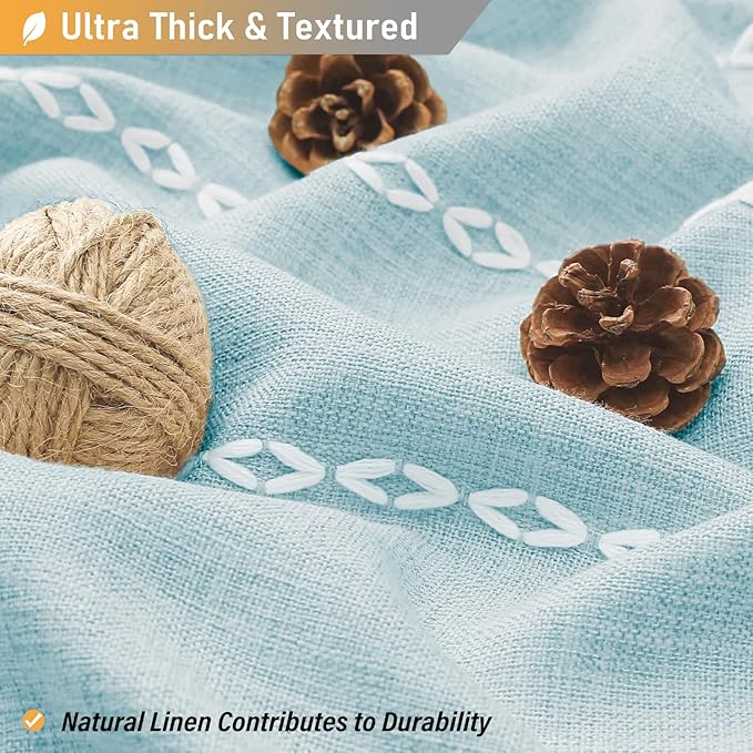 BTTN 78 Inch Long Shower Curtain - Boho Farmhouse Linen Thick Striped Fabric Shower Curtain Set with Plastic Hook, Tall Rustic Country Luxury Cloth Shower Curtains for Bathroom - Fog Blue - 72x78