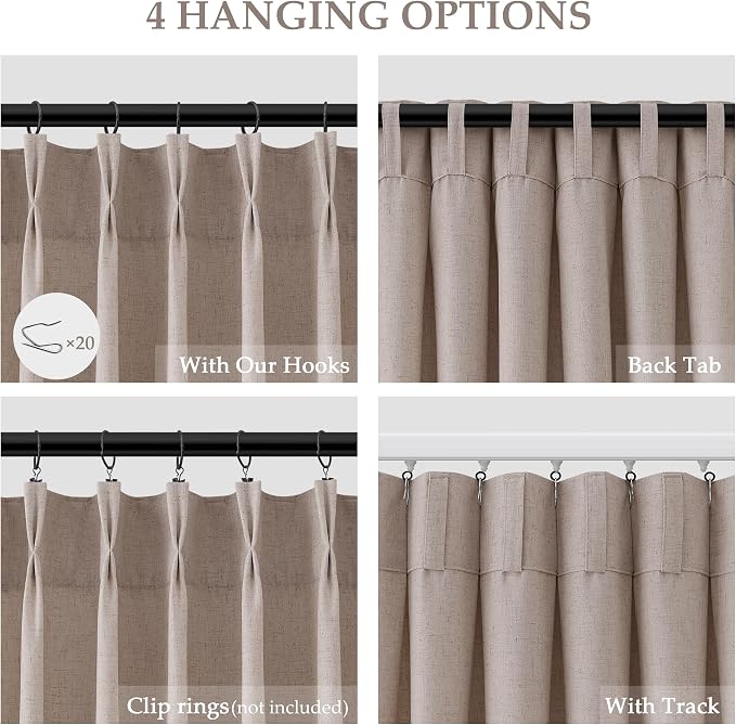 Aersas Ecru Pinch Pleat Linen Curtains 96 Inches Long for Living Room Dining 2 Panels Pinch Pleated Drapes Hooks Farmhouse Neutral Light Filtering Semi Sheer Curtain for Bedroom 40x96
