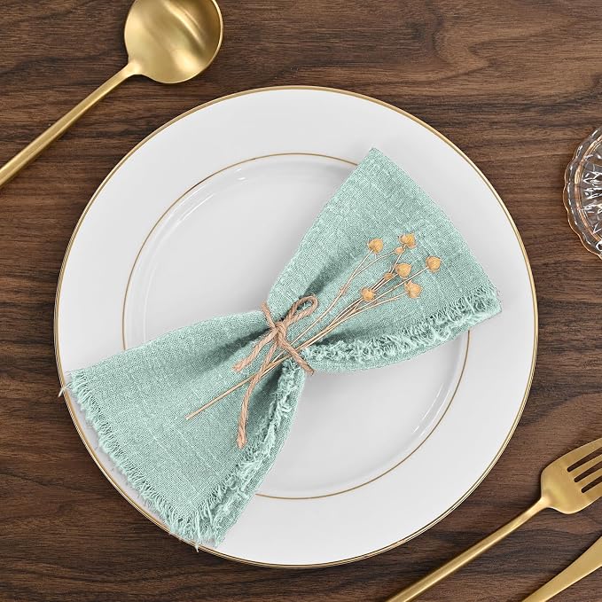 60 Pack Sage Green Napkins Cotton Linen Napkins 16 x 16 Inch Green Napkins Cloth Handmade with Fringe Soft Cloth Napkins Washable Rustic Dinner Napkins Cloth for Wedding Party Dinner Table