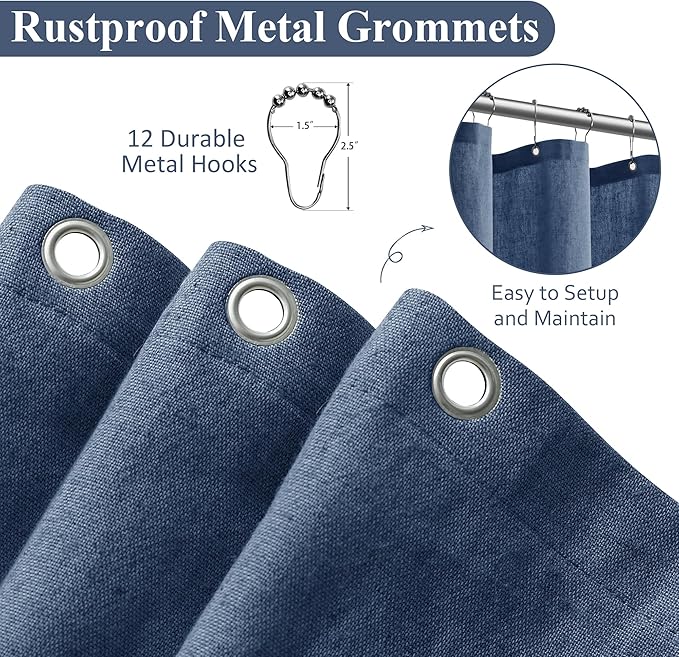 Naturoom Vintage Blue 54 Inch Shower Curtain - Stall Narrow Half Linen Ultra Thick Fabric Shower Curtain Set with Hooks, Boho Farmhouse Rustic RV Camper Bath Curtains for Bathroom, 54x78