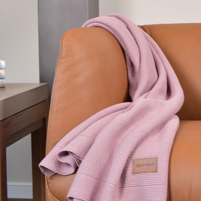 100% Cotton Knitted Throw Blanket – Oeko-TEX® Certified, Breathable & Soft, 50" x 60" – Substantial All-Season Blanket for Couch, Bed, Home Décor and Gifting - 2 lb (Mauve)