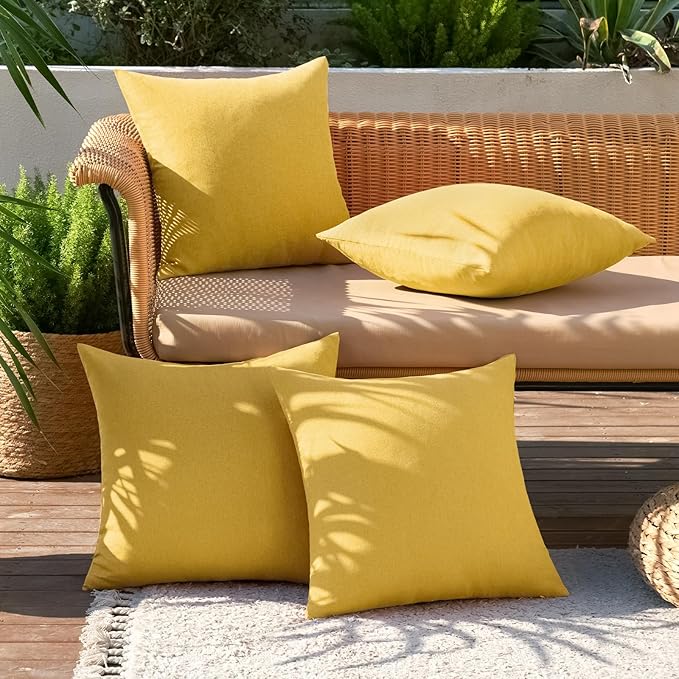 MIULEE Pack of 4 Decorative Outdoor Throw Pillow Covers Linen Waterproof Pillow Covers Summer Farmhouse Cushion Cases for Patio Garden Tent Balcony Couch Sofa 16x16 Inch Yellow