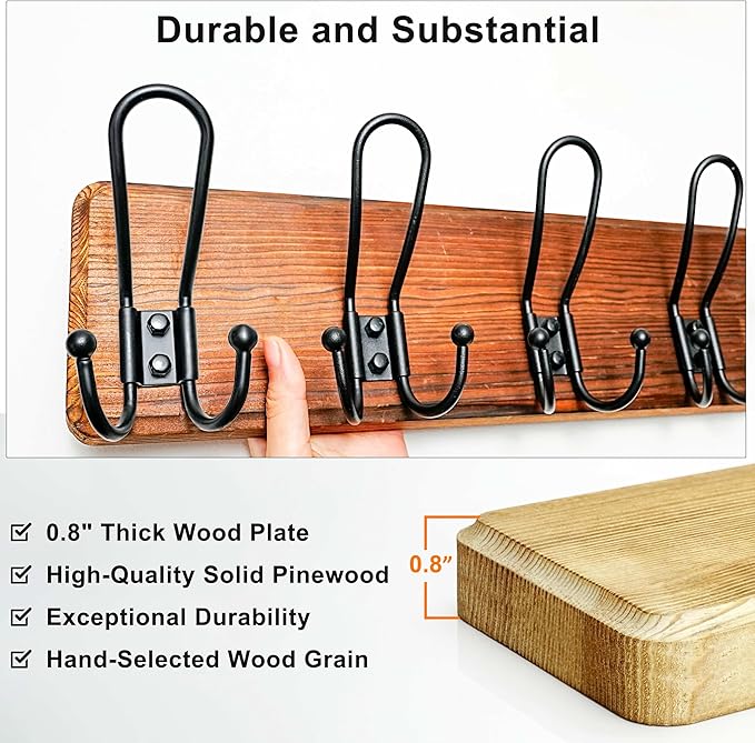 Dseap Coat Rack Wall Mounted - Heavy Duty Farmhouse Rustic Wall Coat Hanger with 5 Wire Hooks for Clothes Hat Jacket Towel, RusticWire, J1-5A, Black