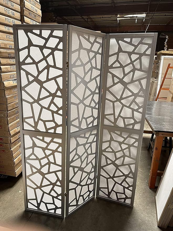 Mosaic Breeze Room Divider, 3-8 Panel (Silver, 3 Panel)