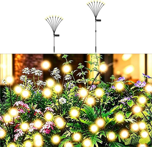 Solar Firefly Lights Warm White, 8 Modes 800mAh Swaying Firefly Yard Lights Solar Powered Outdoor Waterproof for Outside Yard Patio Lawn Pathway Walkway Stake Christmas Garden Decor (2 Pack)