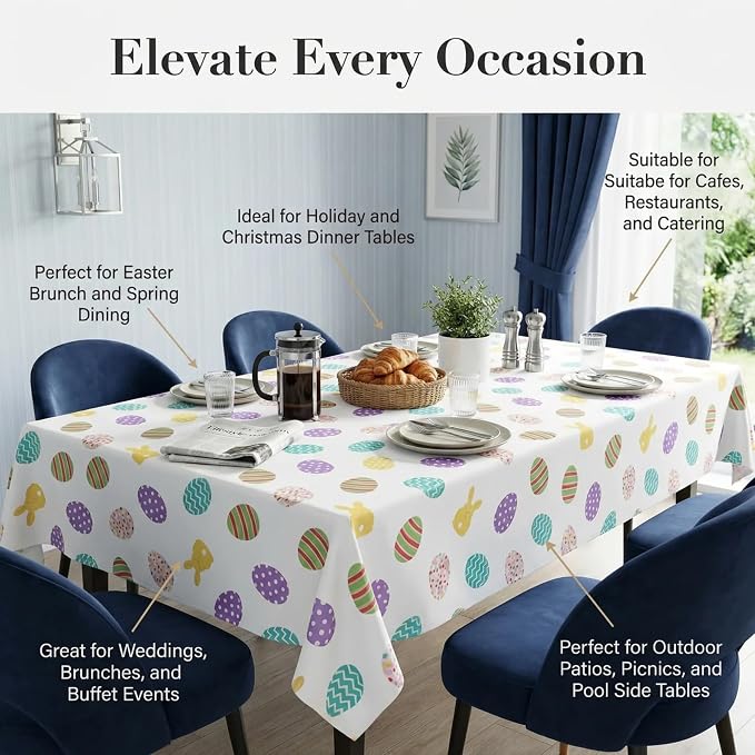 Urban VillaTabletop Cover Kitchen Dining Tablecloth 100% Cotton Holiday Celebrations Wedding Dinner Parties Easter Eggprint Rectangle 60X84 Inches 6-8 Seats Table Cloth