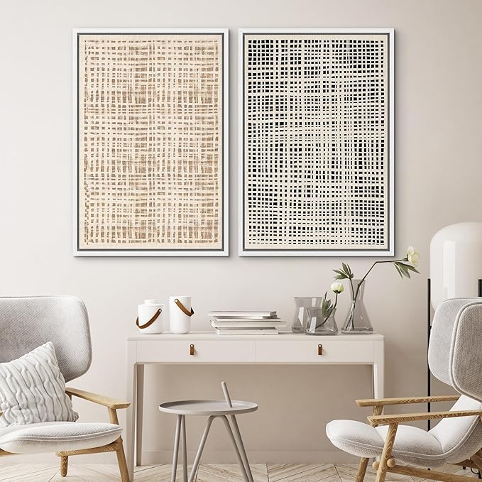 SIGNWIN Framed Canvas Print Wall Art Set Neutral Grid Illustrations Modern Art Rustic Colorful Ultra for Living Room, Bedroom, Office - 16"x24"x2 White