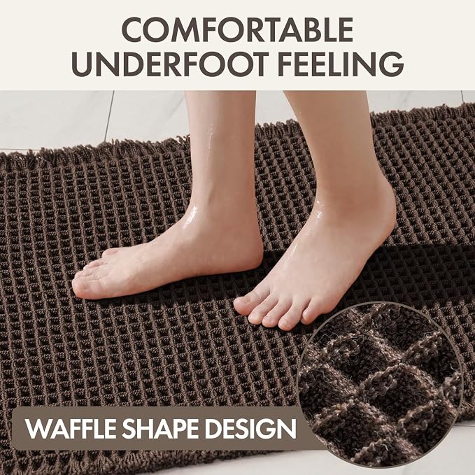 MIULEE Waffle Bathroom Runner Rugs, Super Absorbent Non Slip Bath Rug, Upgraded Soft Quick Dry Washable Boho Long Bath Mat with Tassels for Hallway Laundry Room Bedroom, 2'x4' (24"x48"), Chocolate
