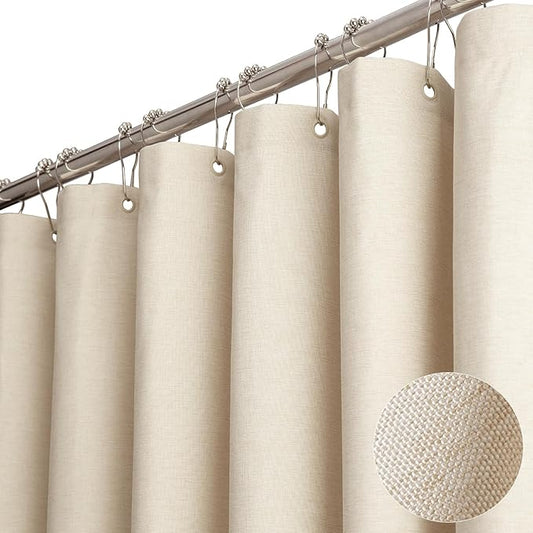 BTTN 54x78 Stall Shower Curtain, 54 Wide Linen Textured Heavy Duty Cloth Shower Curtain Set with 10 Plastic Hooks, Narrow Hotel Luxury Weighted Fabric Shower Curtains for Bathroom, Beige/Cream