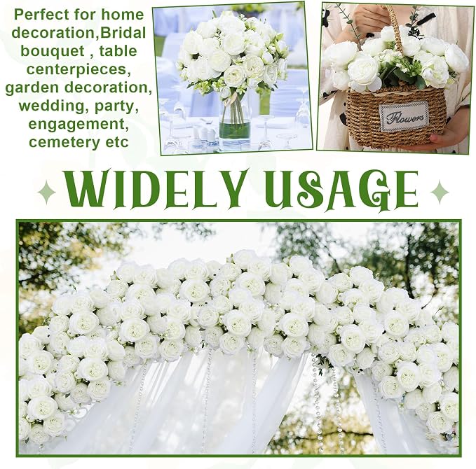 16 Pack White Peonies Artificial Flowers, Fake Silk Hydrangea Bouquet for Bridal Wedding Home Table Decor Reusable Dining Opening Ceremony Birthday Arrangement Faux Floral