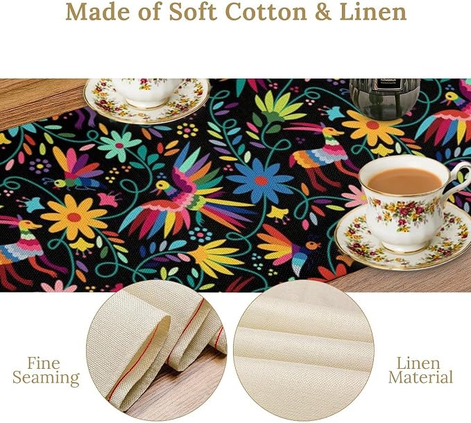 Mexican Fiesta Table Runner Abstract Pattern Cinco De Mayo Dia De Los Muertos Runners Farmhouse Rustic Runner Day of The Dead Decor for Kitchen Dining Home, 13x60 Inch