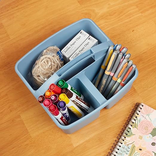 ECR4Kids 3-Compartment Small Plastic Caddy, Multipurpose Organization, Earthtone, 6-Pack
