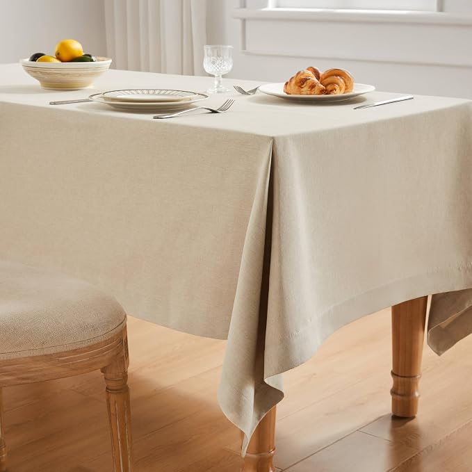 ZeeMart Basic Linen Textured Table Cloth, 60 x 120 Inch Raw Linen, Farmhouse Style Light Beige Rectangle Tablecloth, Wrinkle Resistant Washable Heavy Weight TableCloths