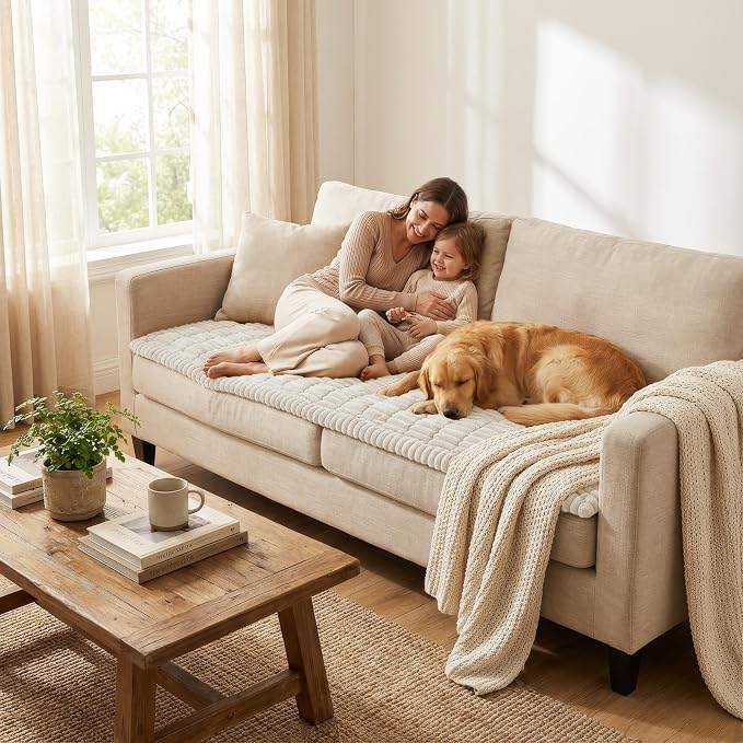 Smiry Couch Cover for Dogs, Non Slip Washable Sofa Protector for Pets, Soft Furniture Cover for Pet, Stylish Sofa Covers, Cozy Protect Against Fur, Dirt & Everyday Messes (White, 43" x 82.7")