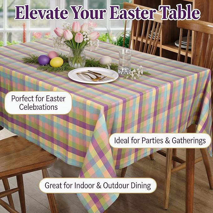Urban Villa Easter Tablecloth Buffalo Check Table Cloth Tabletop Cover Kitchen Dining Tablecloth 100% Cotton Great Parties Wedding Holiday Dinner Easter Rectangle 60X84 Inches 6-8 Seats Table Cloth