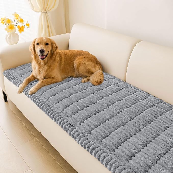 hyha Couch Cover for Dogs Washable, Non Slip Thick Flannel Sofa Protector, Pet Friendly Plush Furniture Cover for Sectional Sofa & Loveseat (Grey, 35.4" x 95")