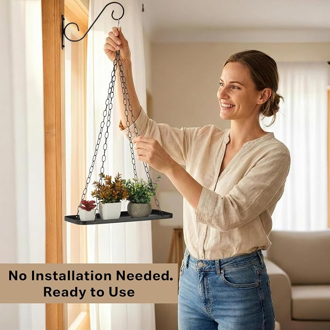 Shinehola Hanging Planters for Indoor Outdoor Plants (Length - 15.5"), Plant Hanger Indoor | Window Plant Shelf, Hanging Planter Shelf, No Plant/Pot Included (Black, 1-Tier)