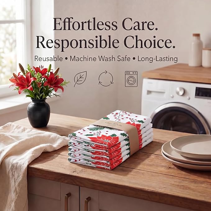 Urban Villa Cloth Napkins 100% Cotton Highly Absorbent Washable Reusable Premium Dinner Napkins Ideal for Gifts for Mothers Day Hotel Farmhouse Parties - Pine Cone Print (20" x 20", Set of 12)
