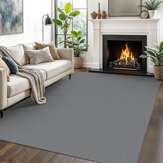 EARTHALL Washable Area Rugs 5x7 Ft Non Slip Living Room Rugs Cotton Rubber Backed Dining Room Rug Braided Bedroom Rugs Indoor Outdoor Floor Carpet for Living Room, Bedroom, Dining Room, Charcoal Gray