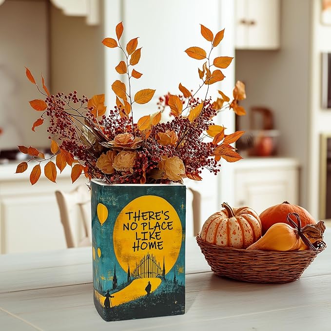 LIFFY Book Vase for Flowers, Ceramic Flower Vase Bookshelf Decor, Unique Book Shape Decration Vase Bookend Gift for Book Lovers(Teal Blue, Wizard of Oz)