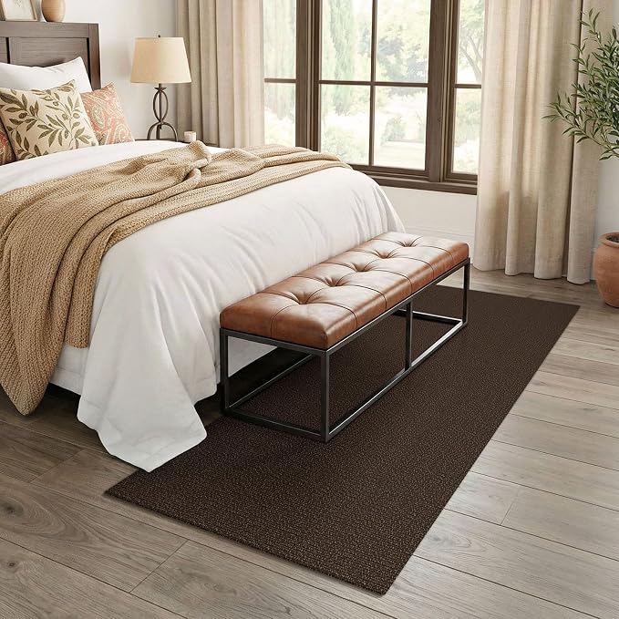 EARTHALL Washable Runner Rug 3x7 Ft Non Slip Runners for Hallways Wide Cotton Rubber Backed Kitchen Runner Braided Indoor Floor Carpet Runners for Entryway, Hallway, Kitchen, Bedroom, Brown/Coffee