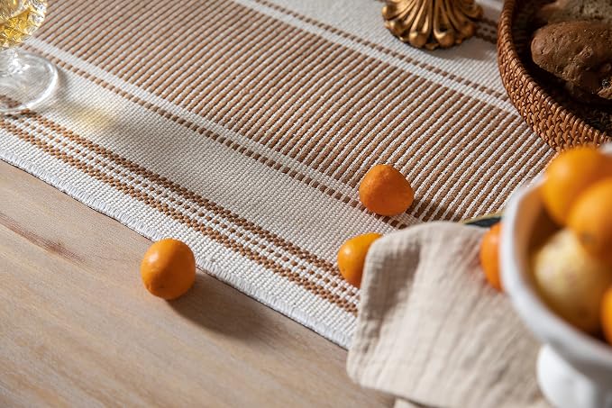 Caflife Boho Table Runner Brown for Modern Farmhouse Coffee Table Decor, Rustic Woven Runner with Handcrafted Tassels for Home Dining Table décor 13 x 90 Inch Long