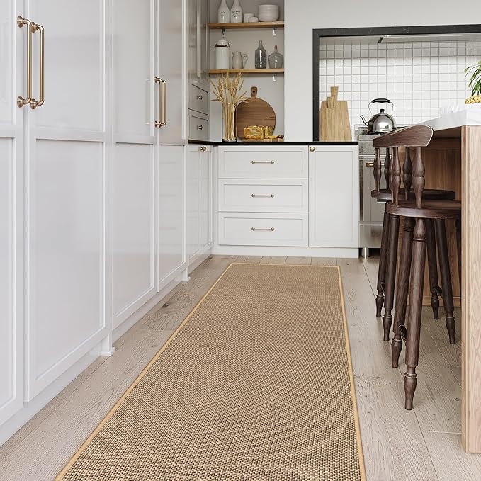 Lahome Noe Farmhouse Washable Runner Rug, 2x8 Hallway Runner Rug Non Slip for Entryway Indoor Washable Carpet for Hallway 8ft Neutral Kitchen Mats for Floor Entry Bathroom, Beige