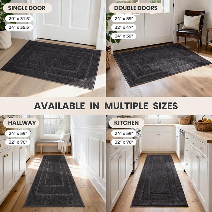PURRUGS Dirt Trapping Door Mat 20" x 31.5", Non-Slip/Skid Machine Washable Entryway Rug, Dog Doormat, Super Absorbent Welcome Mat for Muddy Wet Shoes and Paws, Charcoal