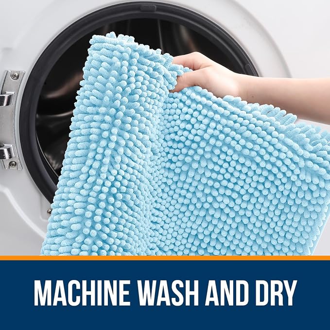 OLANLY Large Bathroom Rugs 47x32, Extra Soft Absorbent Chenille Bath Rugs, Rubber Backing Quick Dry, Machine Washable Bath Mats for Bathroom Floor, Tub and Shower, Home Decor Accessories, Sky Blue