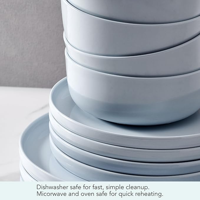 Mikasa Madison Misty Blue Bone China Dinnerware Set, 12-Piece Service for 4, Includes Dinner Plates, Salad Plates and Cereal Bowls, Dishwasher Safe