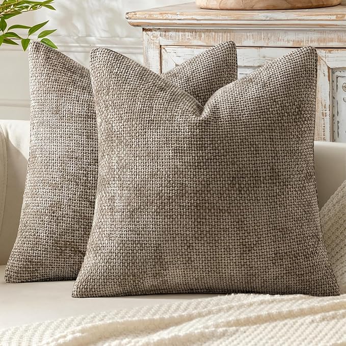 MIULEE Pack of 2 Couch Throw Pillow Covers 16x16 Inch Neutral Khaki Modern Boho Accent Decorative Pillow Covers Soft Chenille Farmhouse Cushion Covers for Home Decor Bed Sofa Living Room