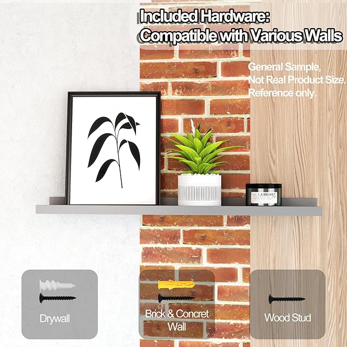 Small Floating Shelves for Wall Decor, Wall Mounted Wood Shelf for Bedroom, Living Room, Bathroom, Kitchen, Nursery, Mini Display Ledge Shelf with Lip Set of 2-4 Inches, Grey