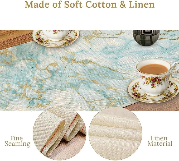 Marble Table Runner, Light Blue Abstract Textured Art Modern Table Runner for Kitchen Dining Home Party Birtyday Wedding Decor, 13x108 Inch