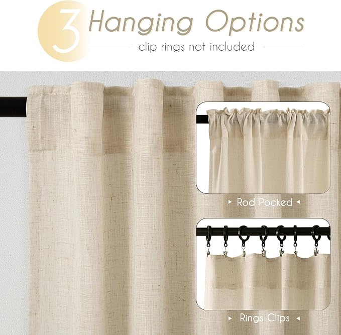 Greyish Beige Linen Curtain 84 inch Length 2 Panels Set Back Tab Light Filtering Living Room Curtain Drapes Home Office Modern Minimalist Decor Farmhouse Boho Neutral Semi Sheer Curtain 84 inch Long