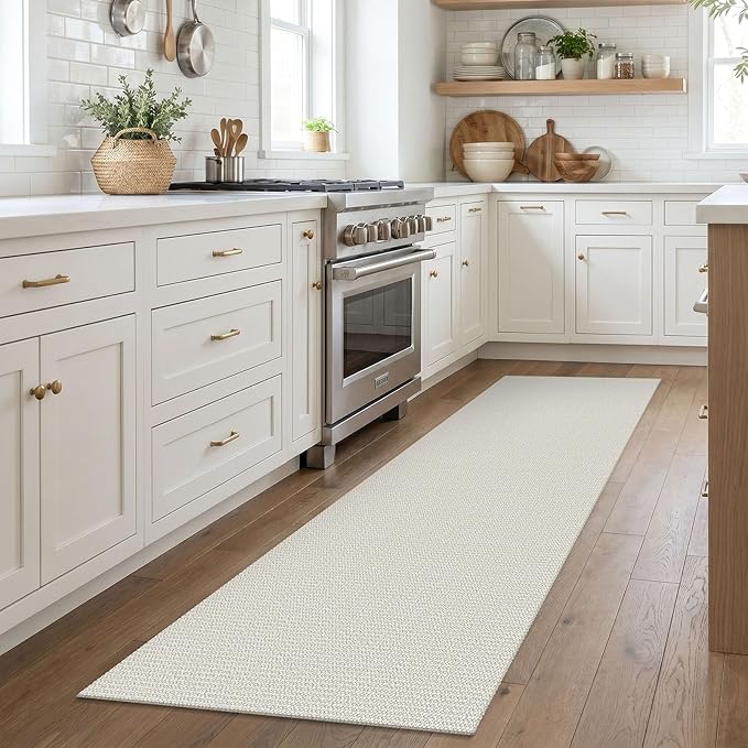 EARTHALL Washable Runner Rug 2x7 Ft Non Slip Runners for Hallways Cotton Rubber Backed Kitchen Runner Braided Indoor Floor Carpet Runners for Entryway, Hallway, Kitchen, Bedroom, Cream/Grayish
