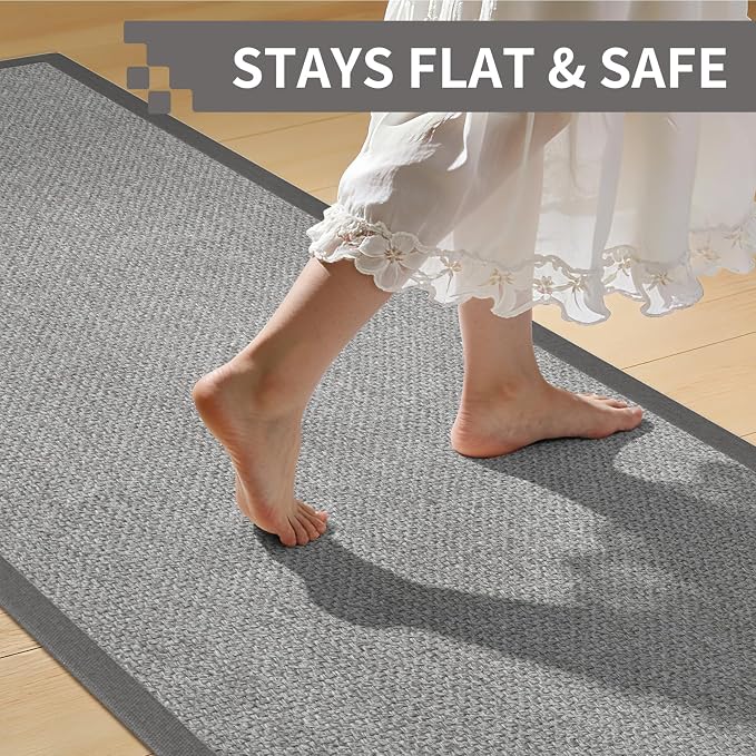 YDKGL Washable Area Rug 6x9 Large Jute Like Rug for Living Room, Soft Non Slip Rugs Carpet for Dining Room Bedroom Cotton Boho Woven Braided Rugs Home Office Decor, Grey