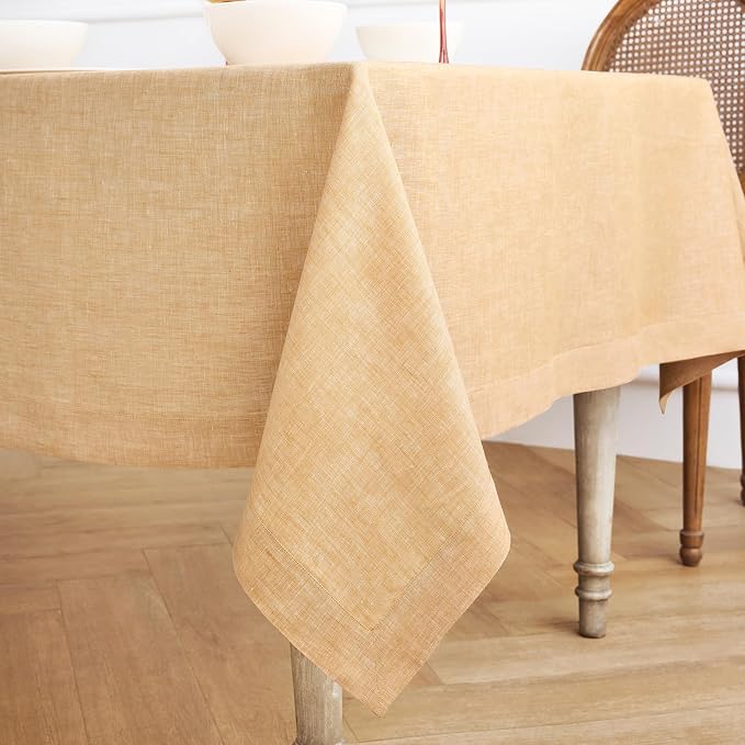 Solino Home Linen Tablecloth 60 x 108 Inch - 100% Pure Linen Golden Nugget Table Cloth for Rectangle Tables - Athena, Machine Washable Tablecloth for Summer