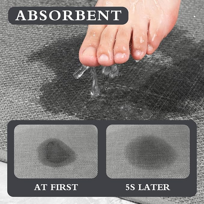 YIHOUSE Grey Bath Rug Set, 4 Piece Non Slip Absorbent Bath Mat, Quick Dry, Thin for Toilet and Floor