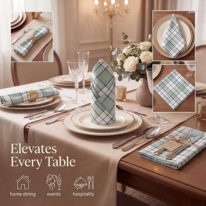 Urban Villa Cloth Napkins 100% Cotton Highly Absorbent Washable Reusable Premium Dinner Napkins Ideal for Gifts for Mothers Day Hotel Farmhouse Parties - Majestic Checks (20" x 20", Set of 12)