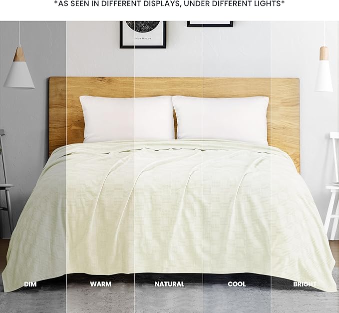 Utopia Bedding 100% Cotton Thermal Blanket Ivory Twin Size Soft, Lightweight, Breathable, Cozy Spring and Summer Blanket for Couch and Sofa, Home Room Decor Gifts for Women and Men (90x72 Inches)