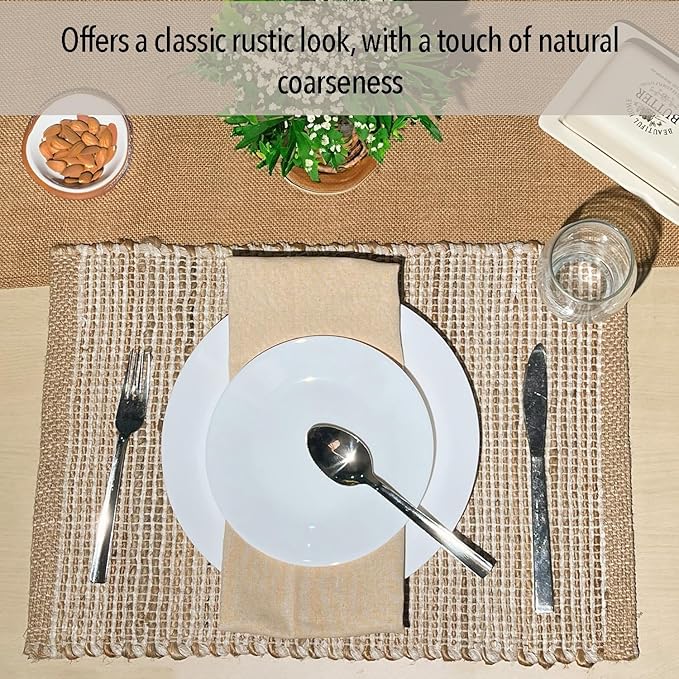 Chardin Home Natural Jute and Ivory Placemats, Set of 4 – Rustic Handmade Boho Table Mats, 13x19 Inch Dining Table Placemats for Kitchen, Everyday Meals, Holidays, Farmhouse or Modern Table Décor