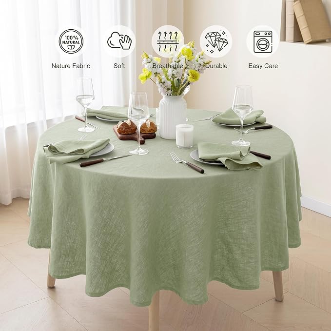 Triton French Linen Tablecloths 90Inches Round,100% Natural Table Clothes for Dining,Parties,Picnic,Events,Weddings and Restaurants,Sage