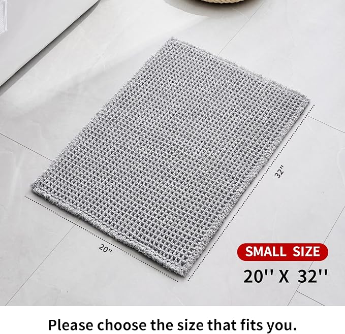 Disolla Waffle Bath Mat, Non Slip Absorbent Small Bathroom Rug, Machine Washable Quick Dry Ultra Soft Bathroom Floor Mat, Dark Grey & White Bath Rug for Tub Shower, 20''x32''