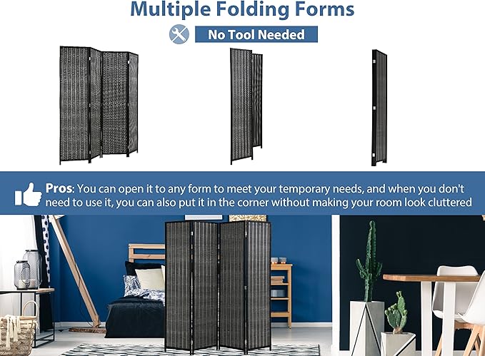 4 Panel Bamboo Room Divider 6 Ft Tall 6 Ft Wide Room Dividers and Folding Privacy Screens Privacy Wall Divider Folding Room Partitions and Dividers, Portable and Lightweight Separadores De Cuartos