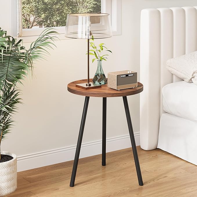 Round Side Table, Small End Table, Drink Table for Couch, Mini Tea Table for Sofa, Modern Accent Nightstand for Small Space, Living Room Bedroom LET521DR