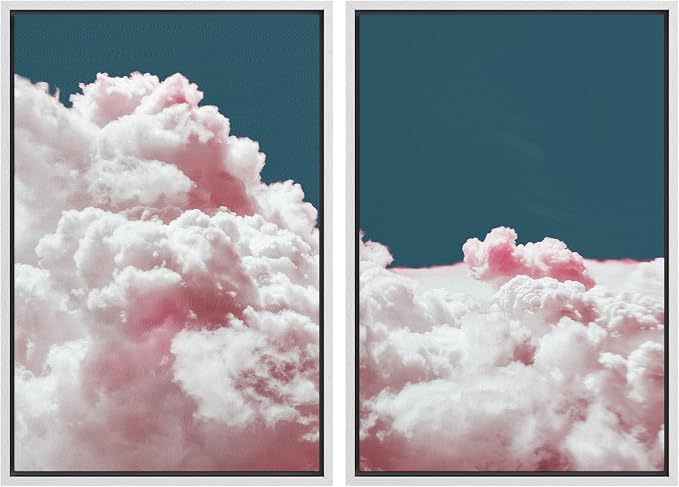 SIGNLEADER Framed Canvas Print Wall Art Set Pink Cotton Candy Cloud Sky Landscape Nature Wilderness Photography Modern Art Chic Scenic Colorful for Living Room, Bedroom, Office - 24"x36"x2 WHITE