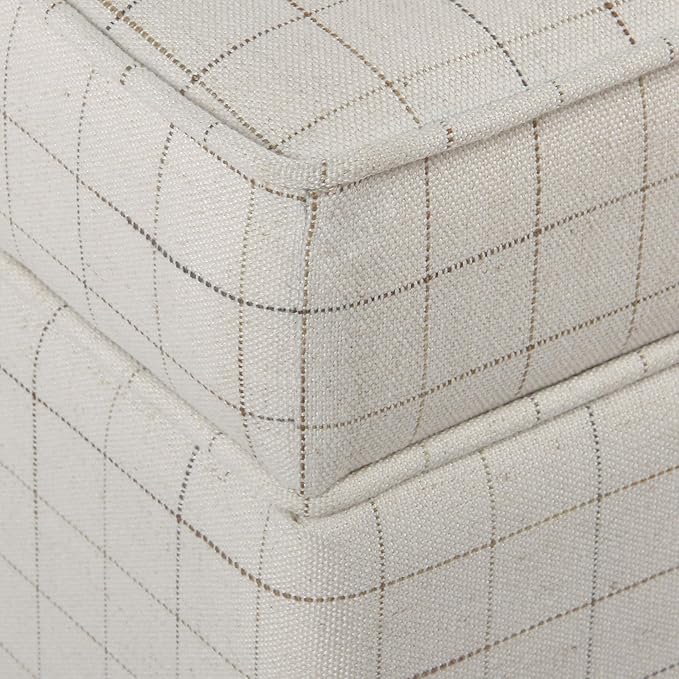 HomePop Home Decor | K7342-F2236 | Classic Square Storage Ottoman with Lift Off Lid | Ottoman with Storage for Living Room & Bedroom, Natural Windowpane, White Natural Stripes Large